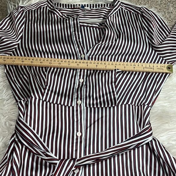 Court & Rowe Dress womens size 10 Satin fine strip button up belted Modest - Picture 6 of 8